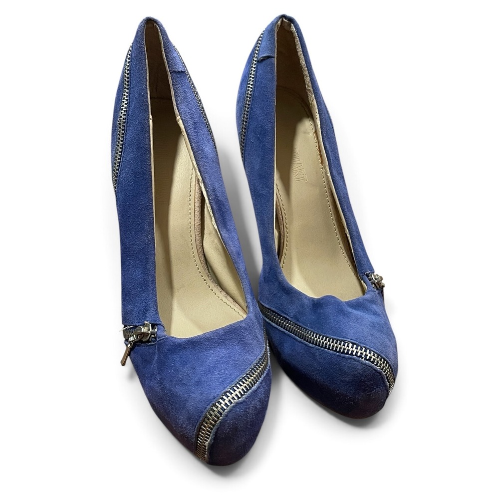 Y2K Colin Stuart Victorias Secret Zipper Platform Pumps 8 Blue Suede Stilettos - Picture 2 of 7
